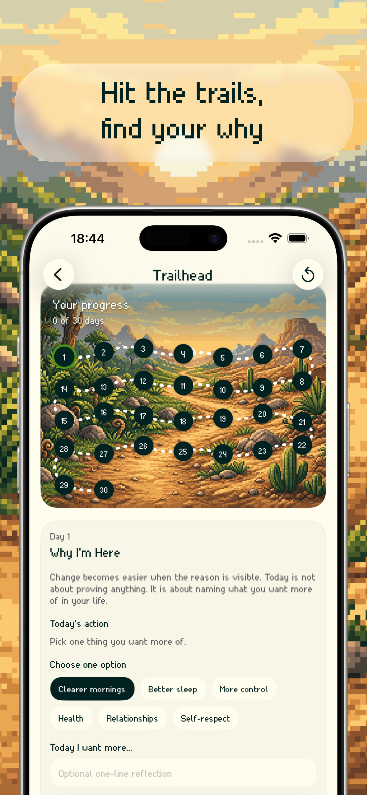 Trailhead 30-day guided sober challenge map in Drynosaur